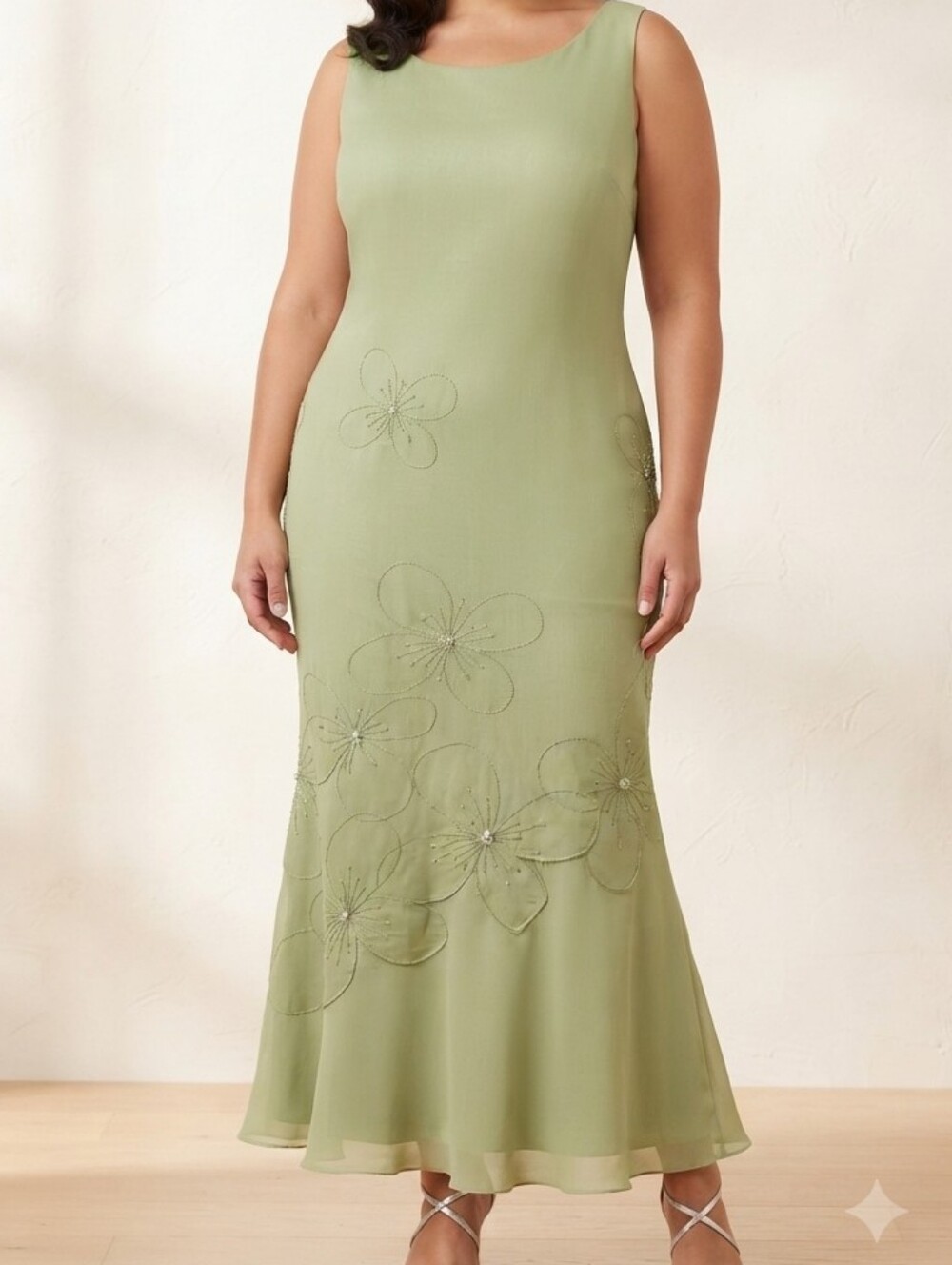 Vintage Plaza South Floral Embroidered Linen & Rayon Blend Midi Dress Size 12